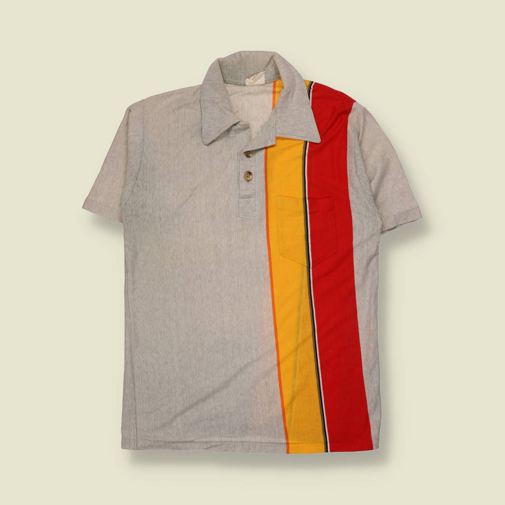 1970s | Olympic | Polo Shirt | Grey/Red/Yellow - XS