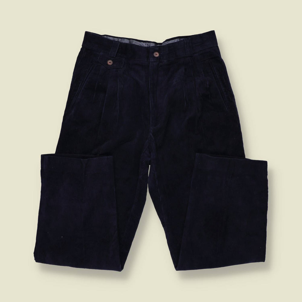 1980s | Blu & Blu | Corduroy Trousers | Navy - w30