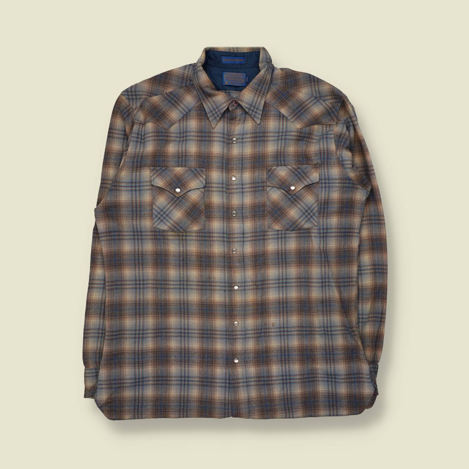 1970s | Pendleton | Western Check Wool Shirt | Blue/Brown - XXL