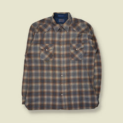 1970s | Pendleton | Western Check Wool Shirt | Blue/Brown - XXL
