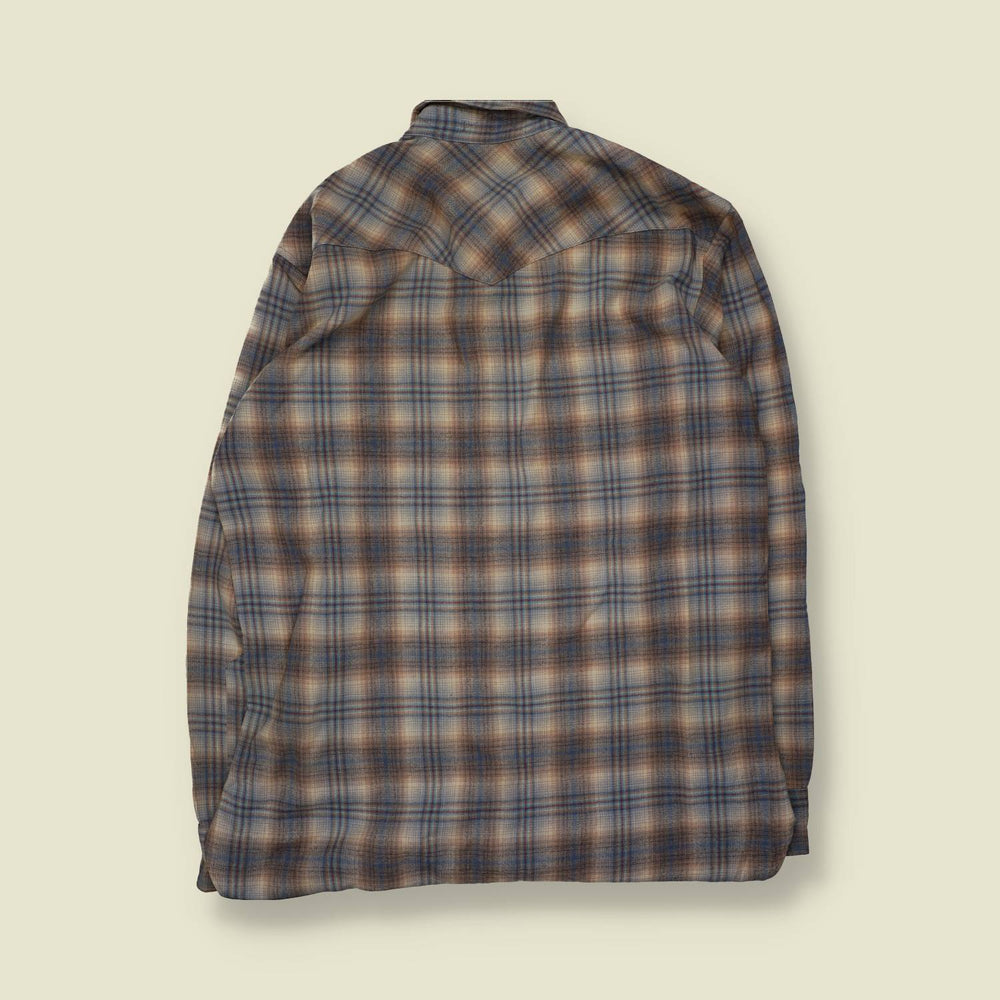 1970s | Pendleton | Western Check Wool Shirt | Blue/Brown - XXL