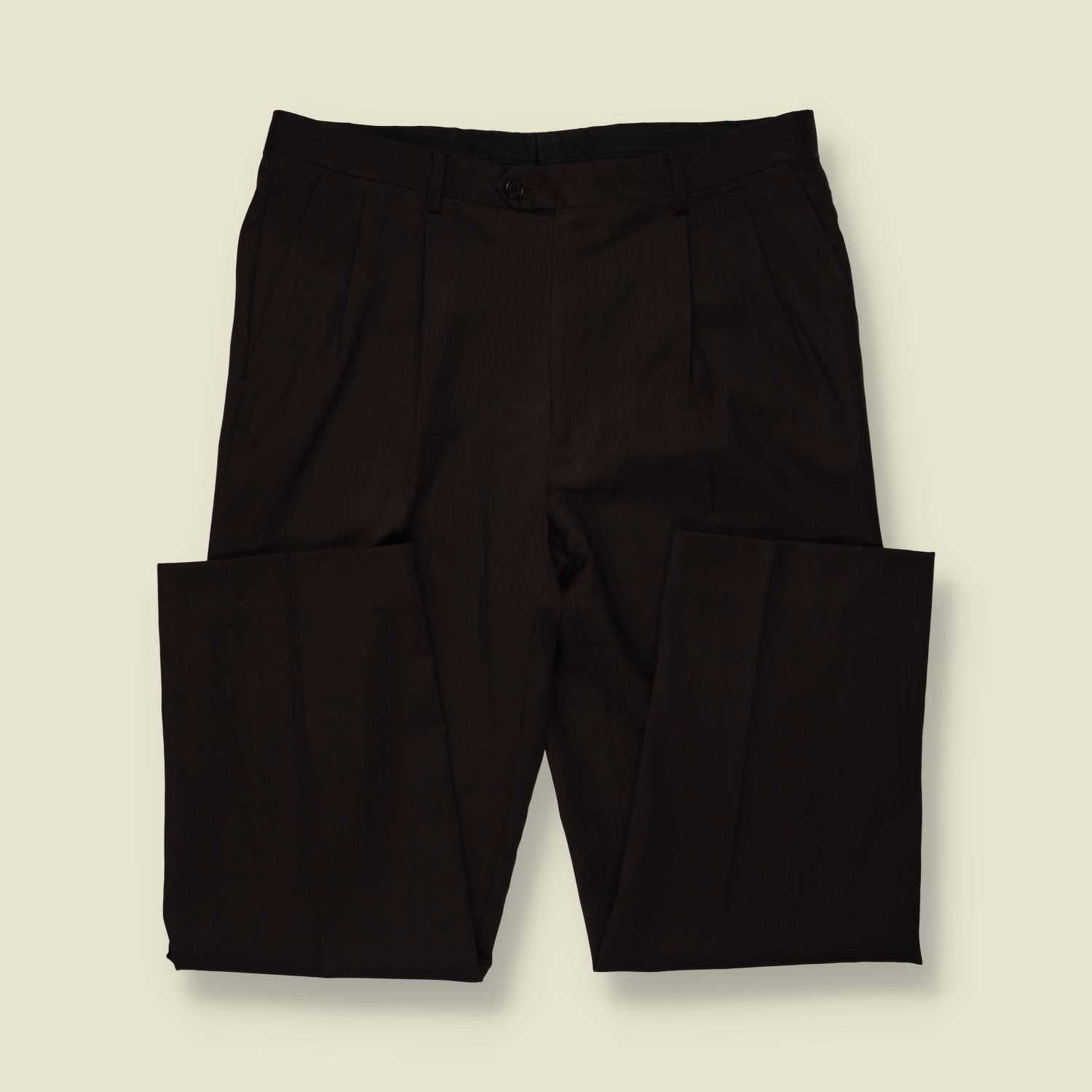 1980s | Pleated Wool Trousers | Brown - w34