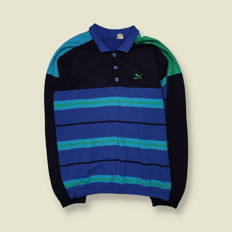 1980s | Puma | Long Sleeve Sweater | Blue/Green Stripe - 5XL