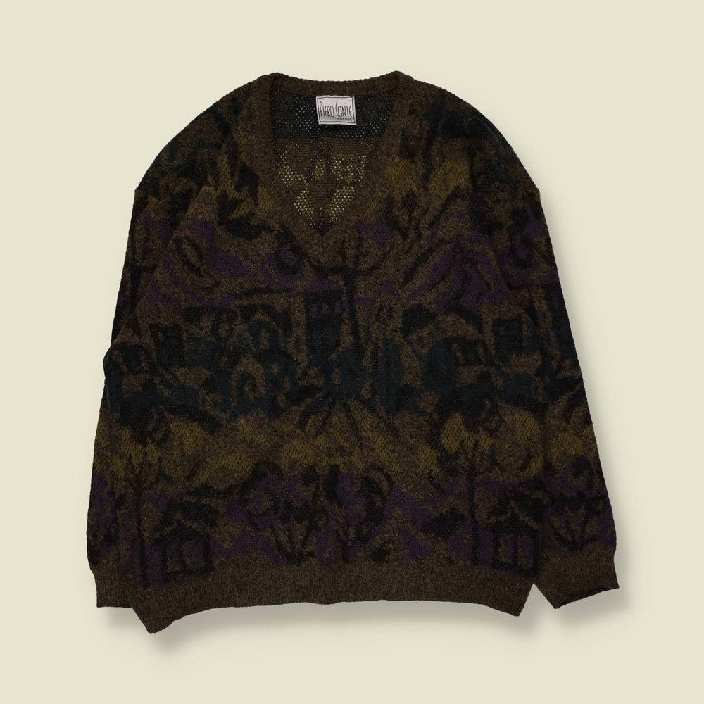 1980s | Piero Conte | Patterned Jumper | Brown/Green - L
