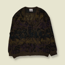 1980s | Piero Conte | Patterned Jumper | Brown/Green - L
