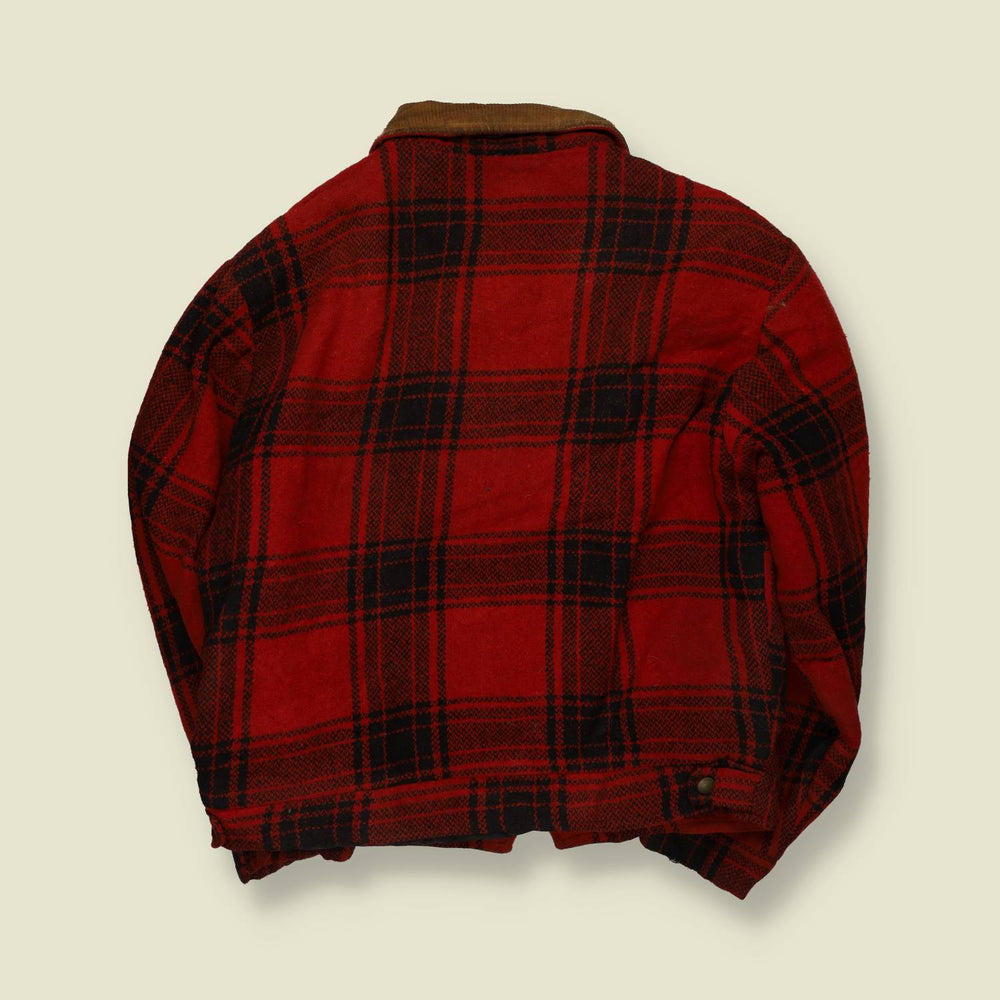 1950s | Cord Collar Plaid Zip Jacket | Red & Black - M