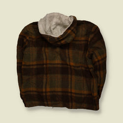 1960s | Lakeland | Teddy Lined Hooded Plaid Coat | Brown & Green - M