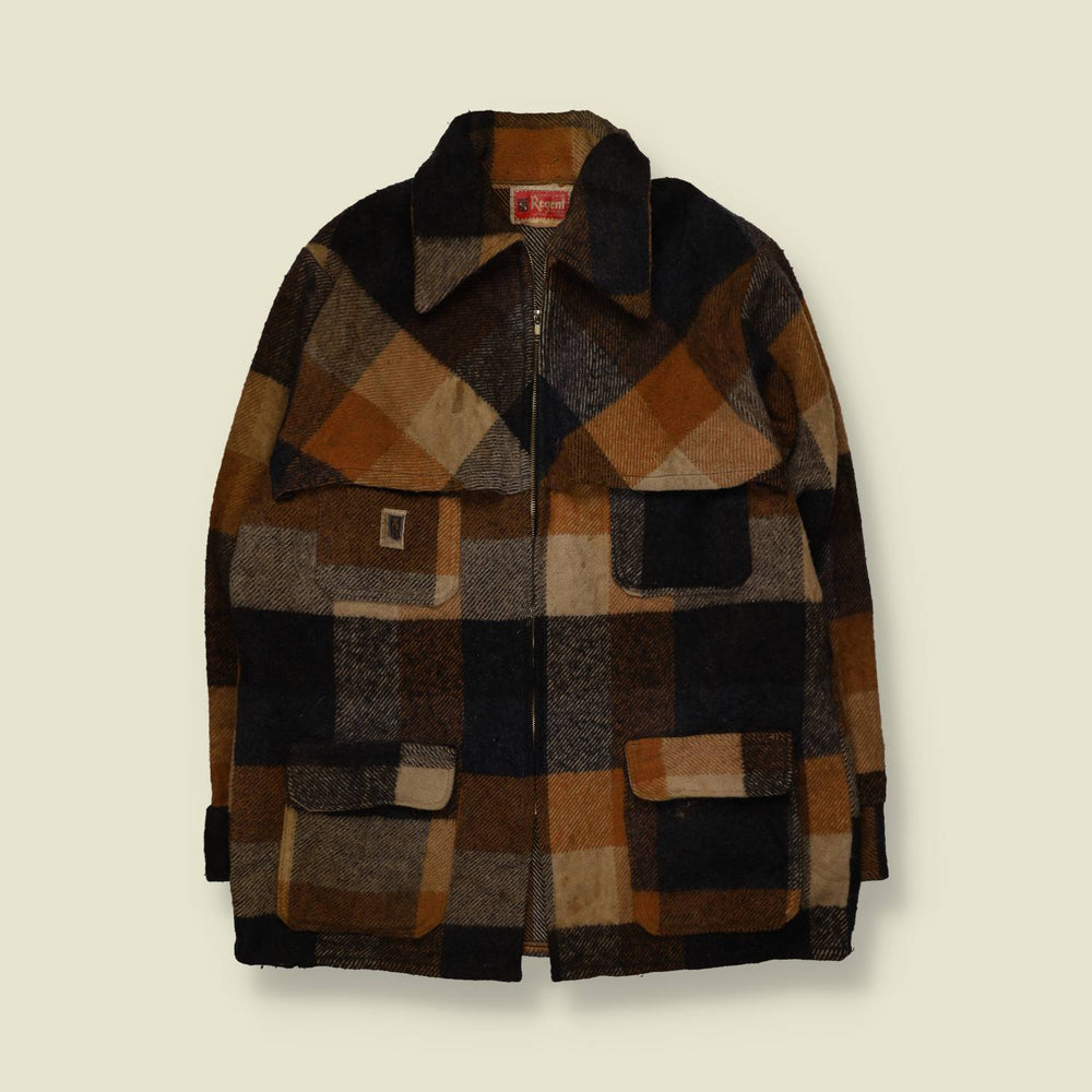 1960s | Regent | Plaid Hunting Jacket | Brown, Black & Tan - L