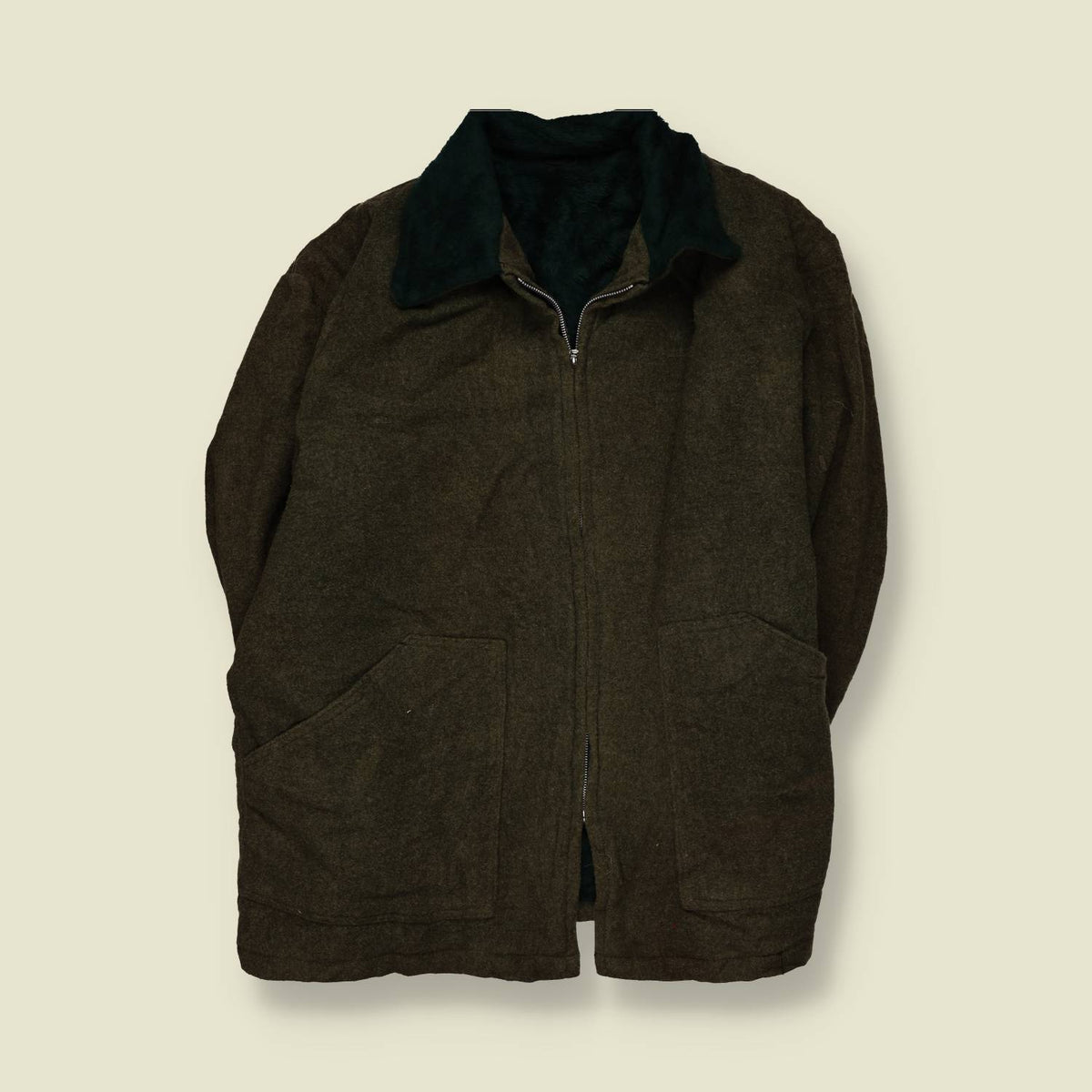 1960s | Wool Zip Coat | Brown - 4XL