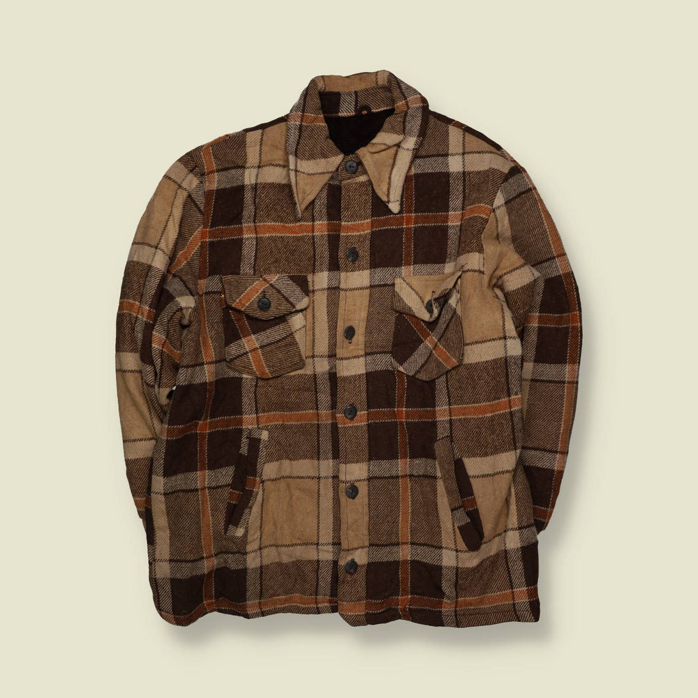 1970s | Sears | Plaid Wool Hunting Jacket | Brown & Tan - M
