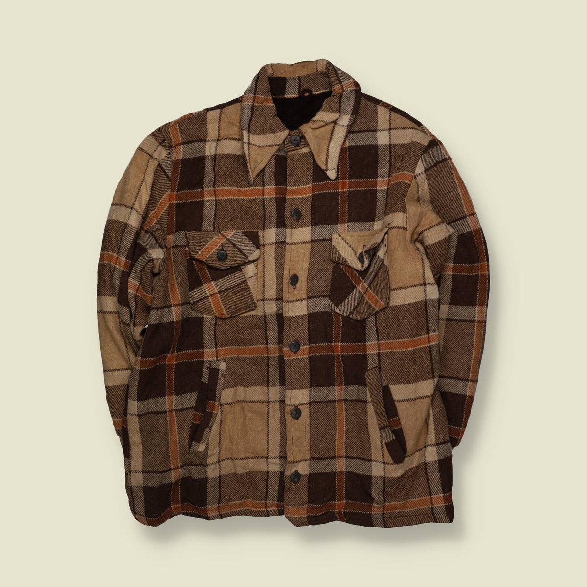 1970s | Sears | Plaid Wool Hunting Jacket | Brown & Tan - M