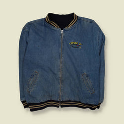 1990s | Circle D | Denim Varsity Jacket | Blue - 4XL