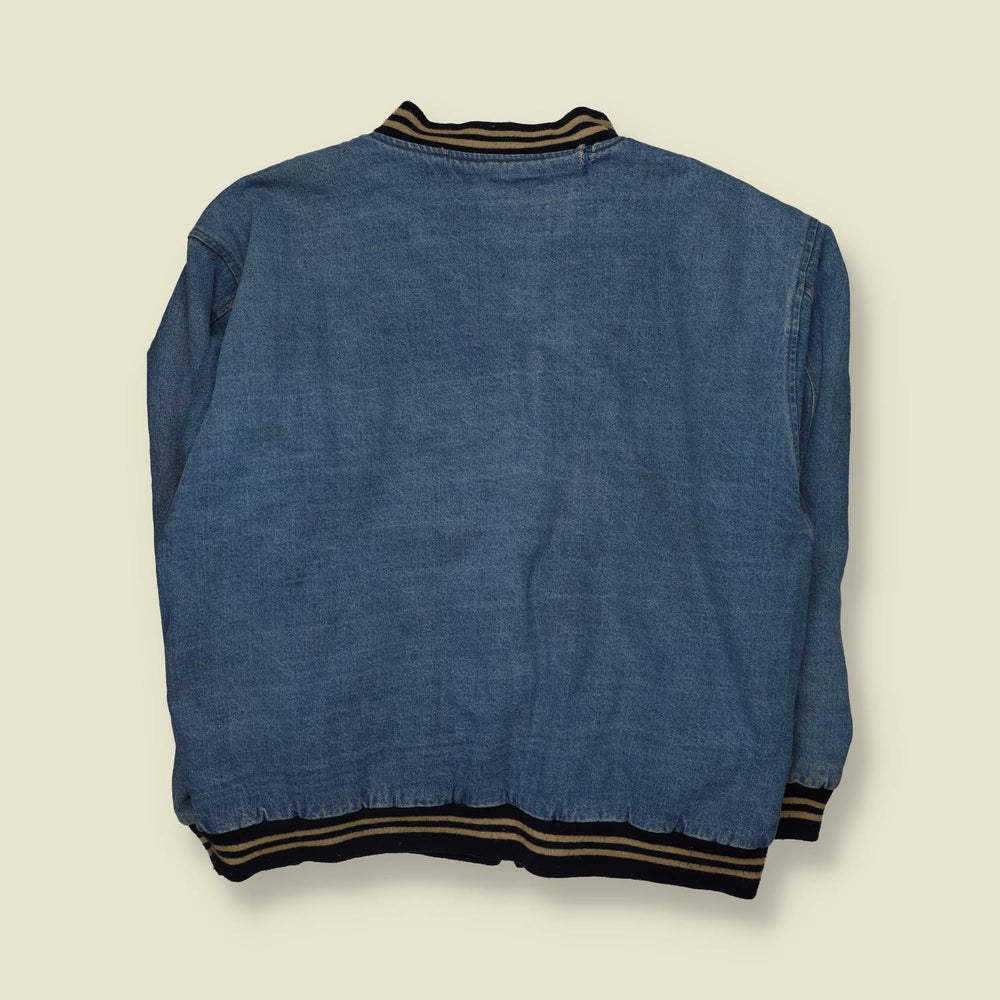 1990s | Circle D | Denim Varsity Jacket | Blue - 4XL