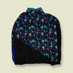 1980s | Geometric Print Shell Jacket | Black, Blue & Teal - 4XL