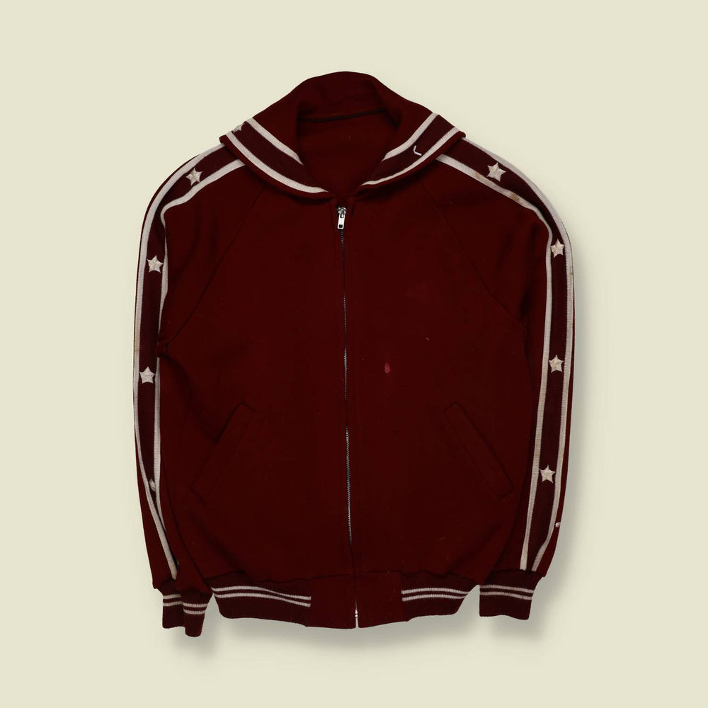 1970s | Varsity Style Track Jacket | Burgundy & White - S