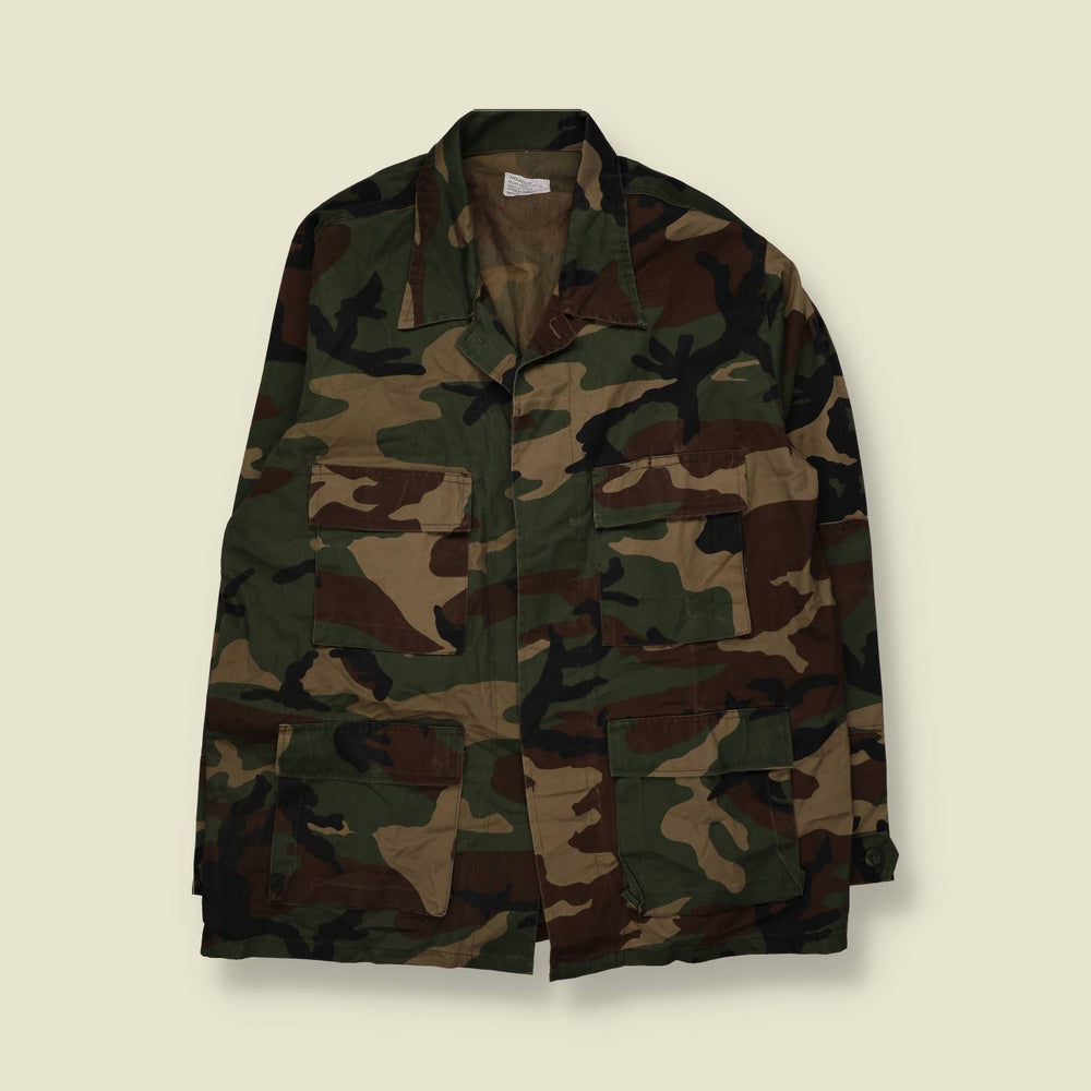 1990s | NATO | Thin Woodland Camo Field Jacket | Green & Brown - XXL