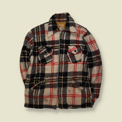 1970s | Skagway | Plaid Wool Zip Jacket | Cream, Black & Red - M