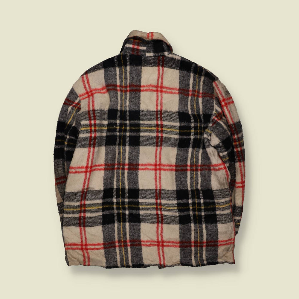 1970s | Skagway | Plaid Wool Zip Jacket | Cream, Black & Red - M