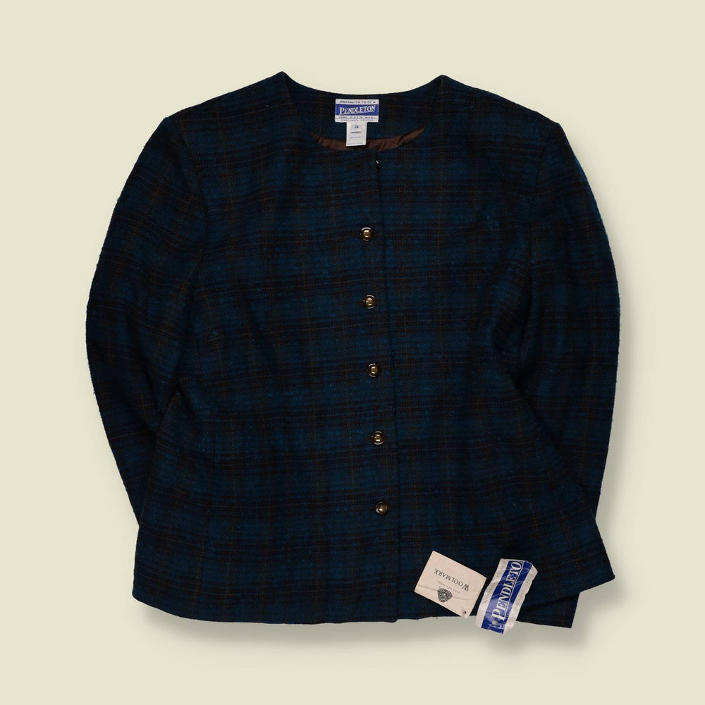 1990s | Pendleton | Deadstock Wool Plaid Blazer | Navy - 16