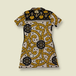 1990s | Paisley Mini Dress | Yellow, Black & Cream - 8