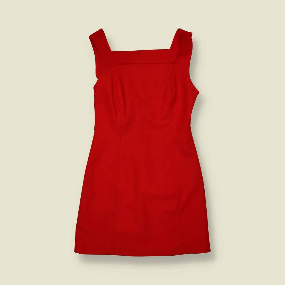 1970s | Square Neck Mini Dress | Red - 6