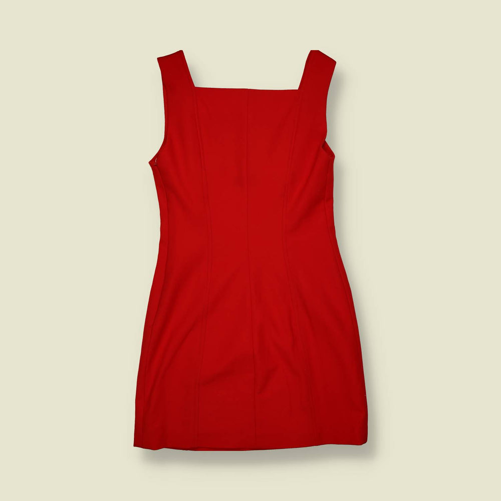 1970s | Square Neck Mini Dress | Red - 6