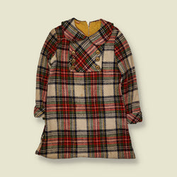 1960s | Tartan Mini Dress | Cream, Red & Green - 10
