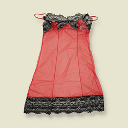 1970s | Deadstock Lace Trim Nightdress | Red & Black - 8