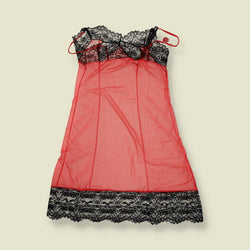 1970s | Deadstock Lace Trim Nightdress | Red & Black - 8