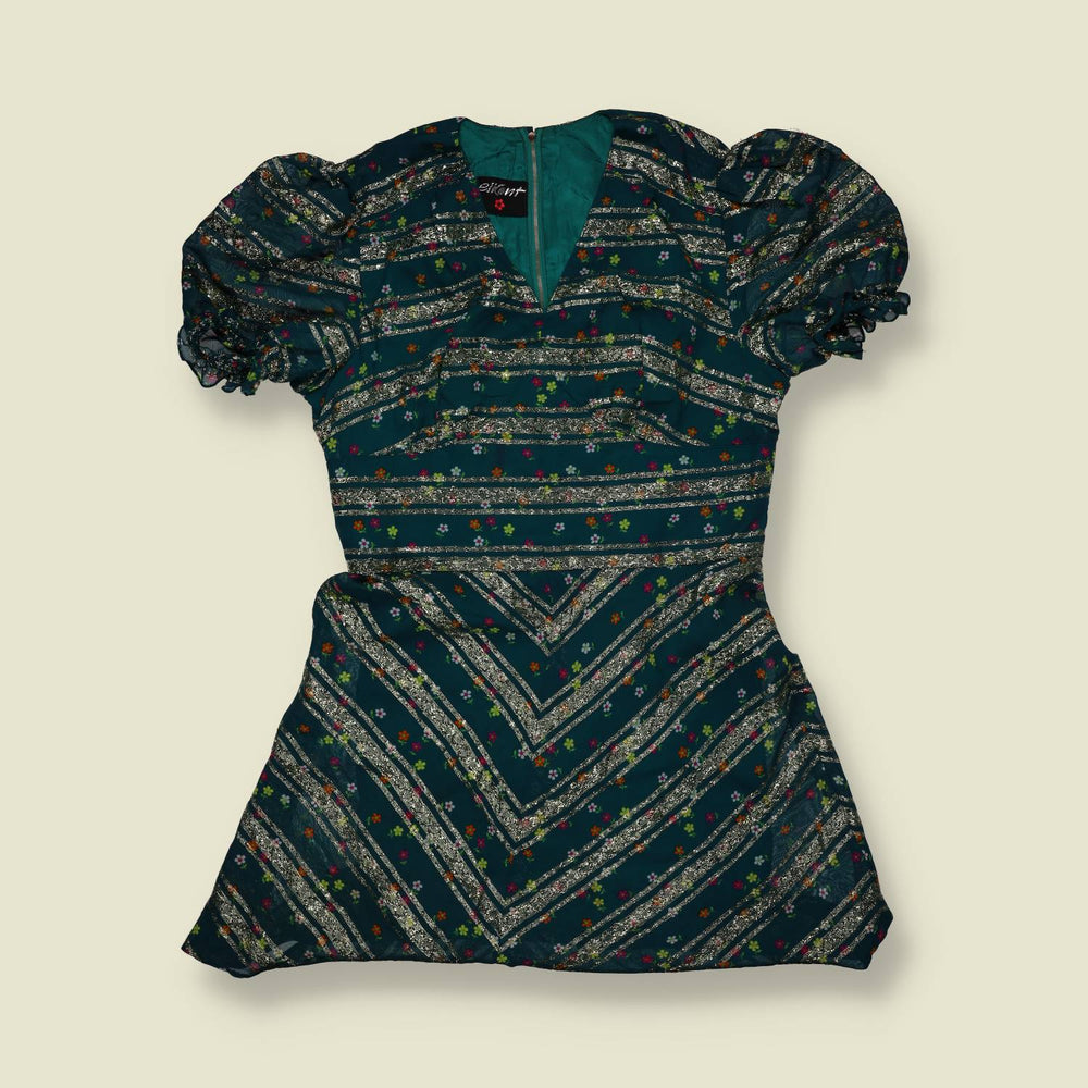 1970s | Ellcourt | Metallic Stripe Party Dress | Green - 10