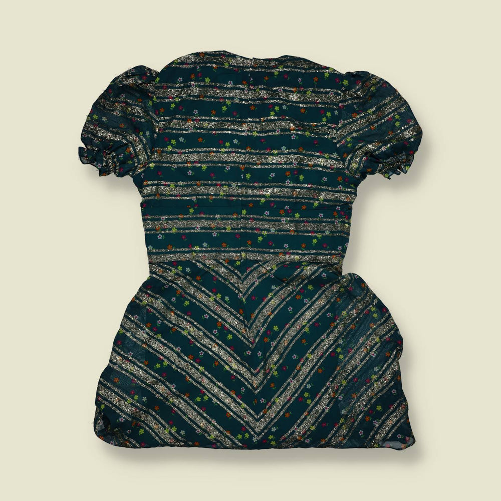 1970s | Ellcourt | Metallic Stripe Party Dress | Green - 10