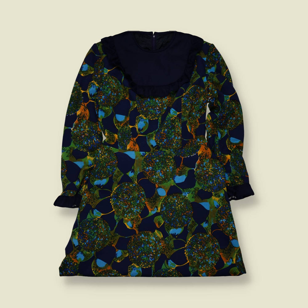 1970s | Tiger Modell | Floral Bib Dress | Navy & Green - 8
