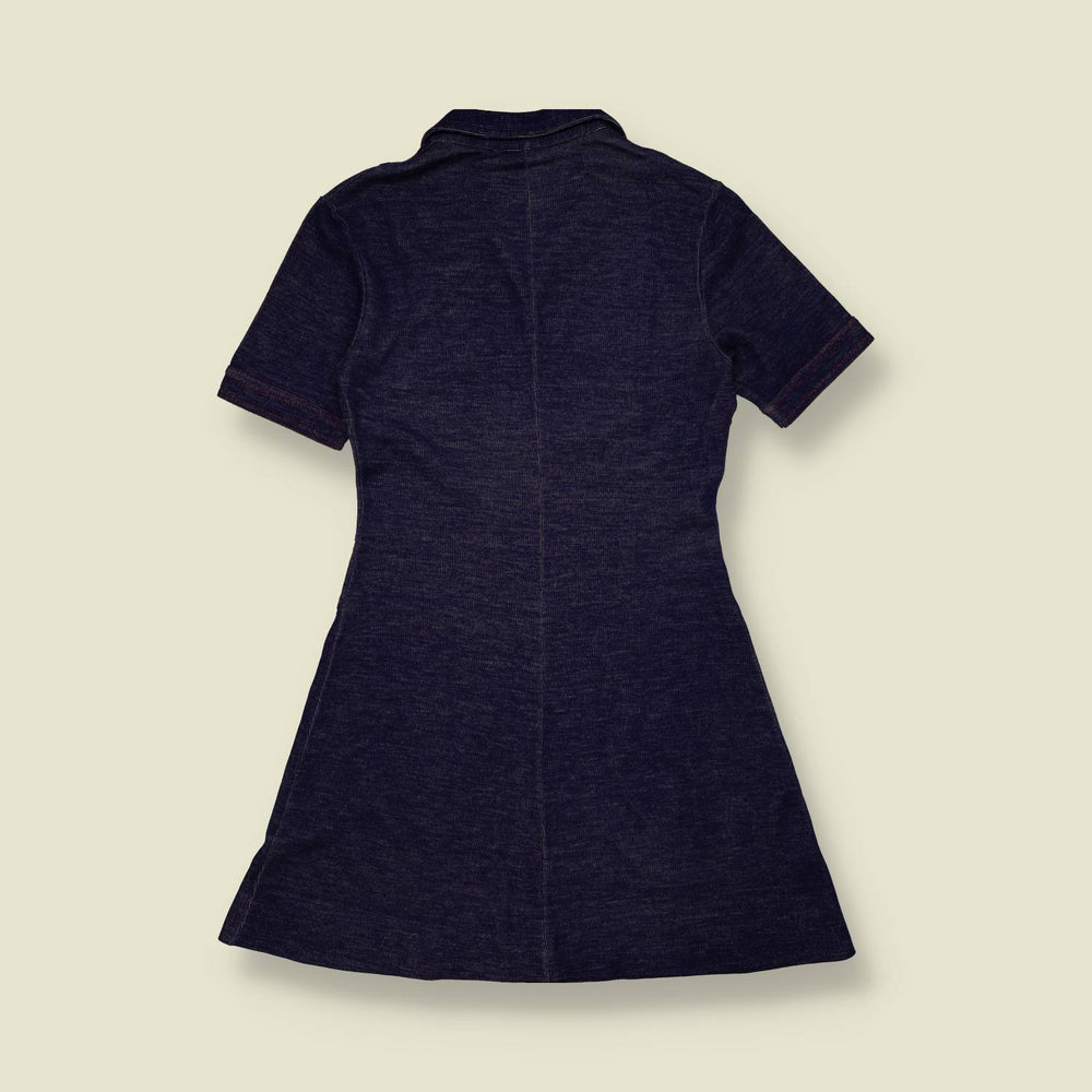 1970s | Zip Front Mini Dress | Navy - 6