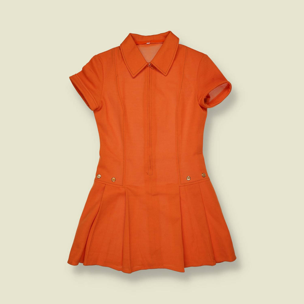 1970s | Drop Waist Mini Dress | Orange - 6