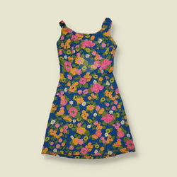 1960s | Floral Cotton Mini Dress | Blue - 4