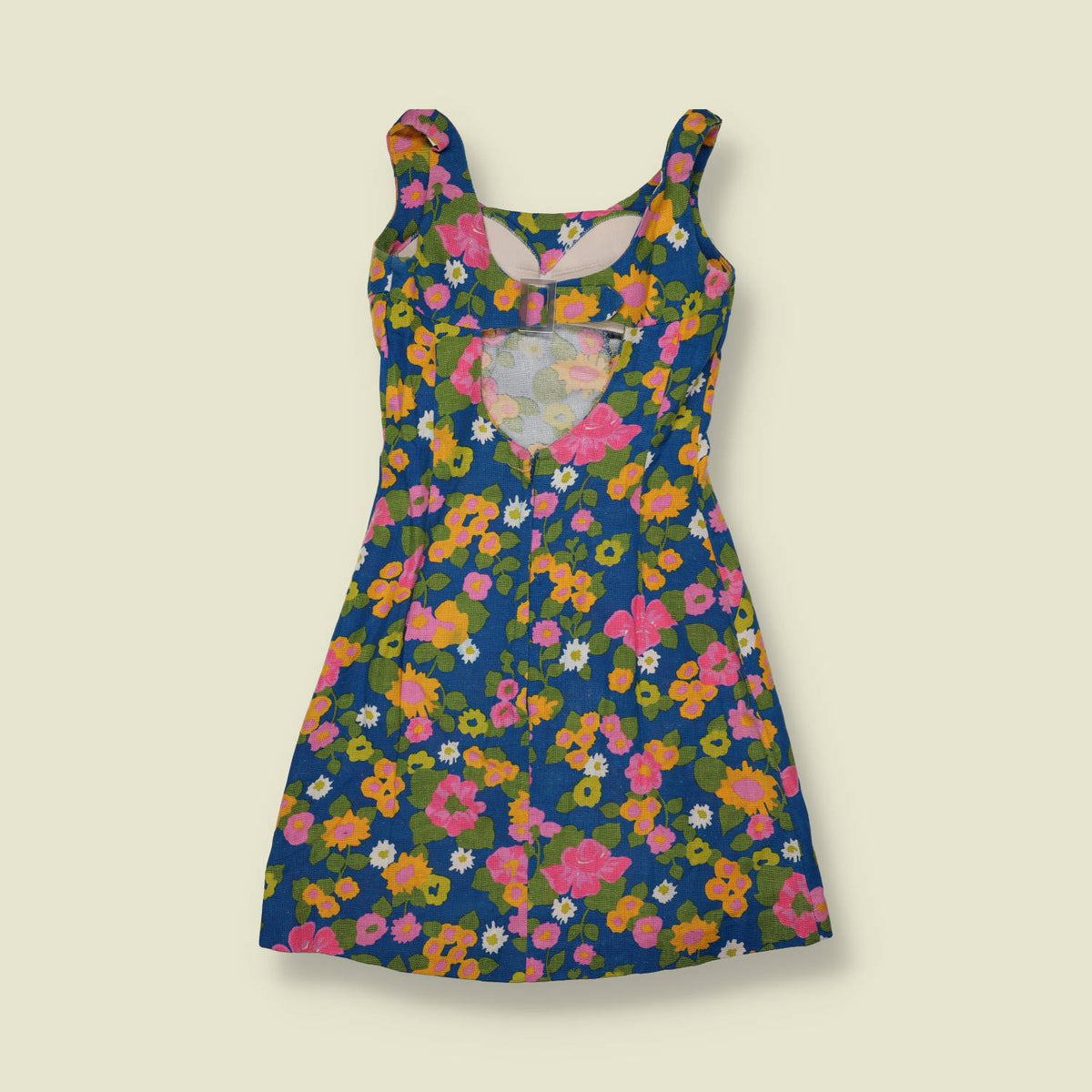 1960s | Floral Cotton Mini Dress | Blue - 4