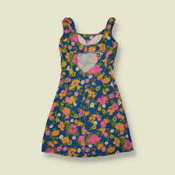 1960s | Floral Cotton Mini Dress | Blue - 4