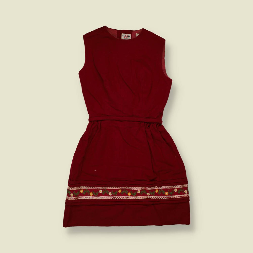 1960s | Wool Embroidered Trim Dress | Red - 4