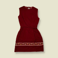 1960s | Wool Embroidered Trim Dress | Red - 4
