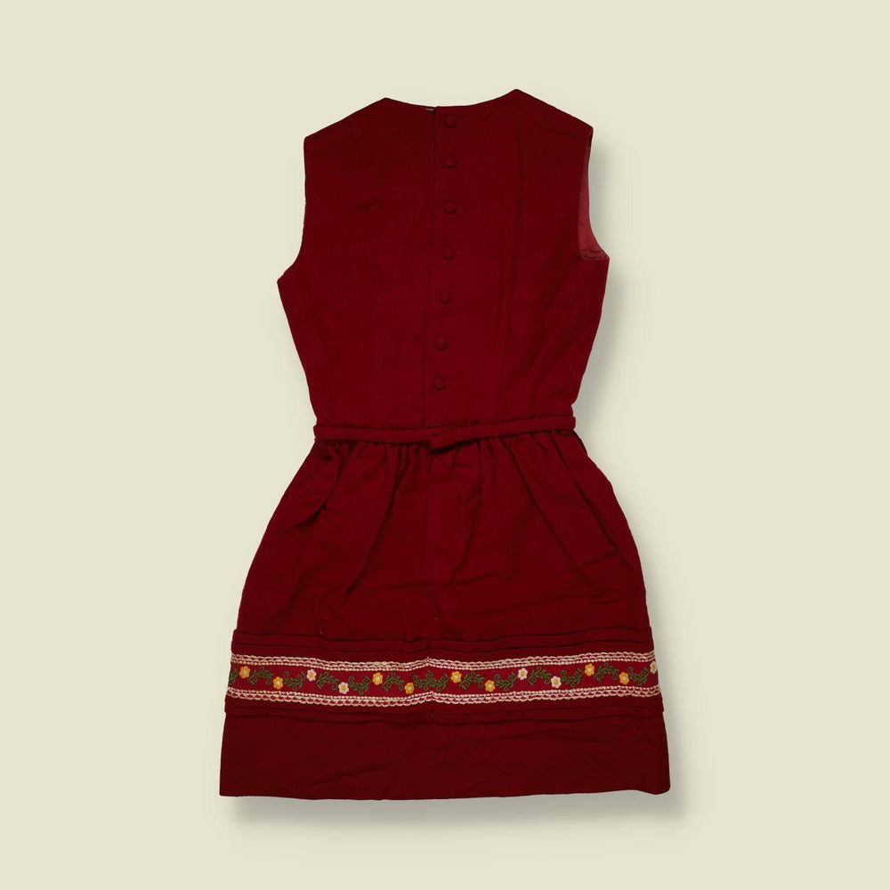 1960s | Wool Embroidered Trim Dress | Red - 4