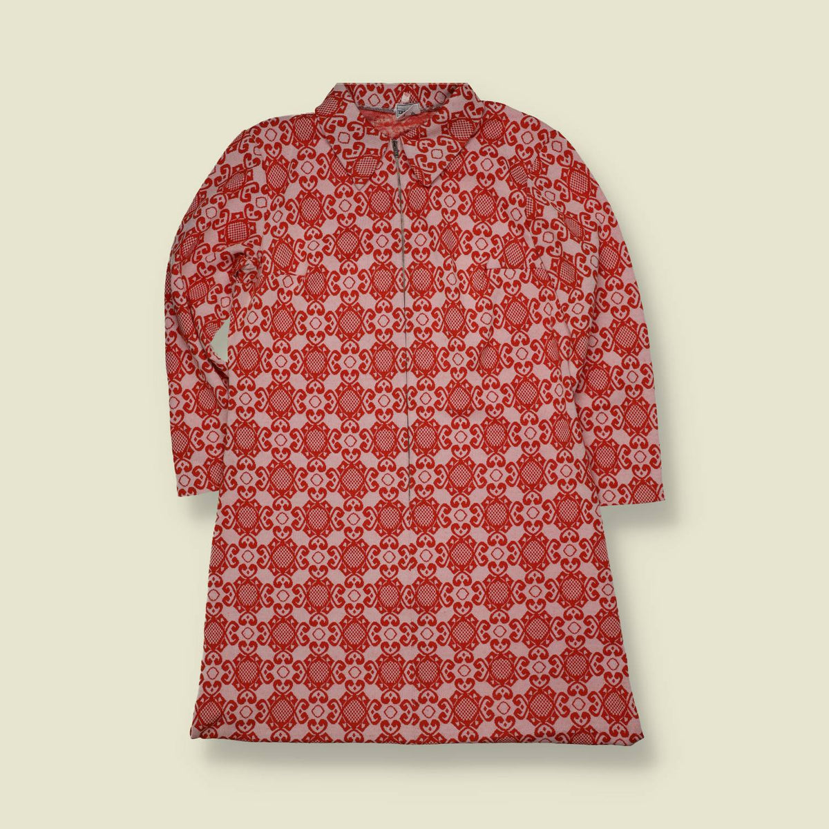 1970s | Treviera | Geometric Shirt Dress | Red & Cream - 14