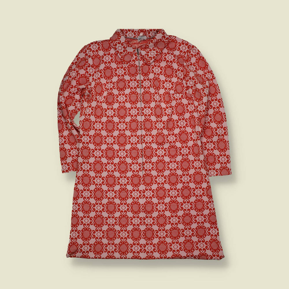 1970s | Armalla | Geometric Shirt Dress | Red & Cream - 8