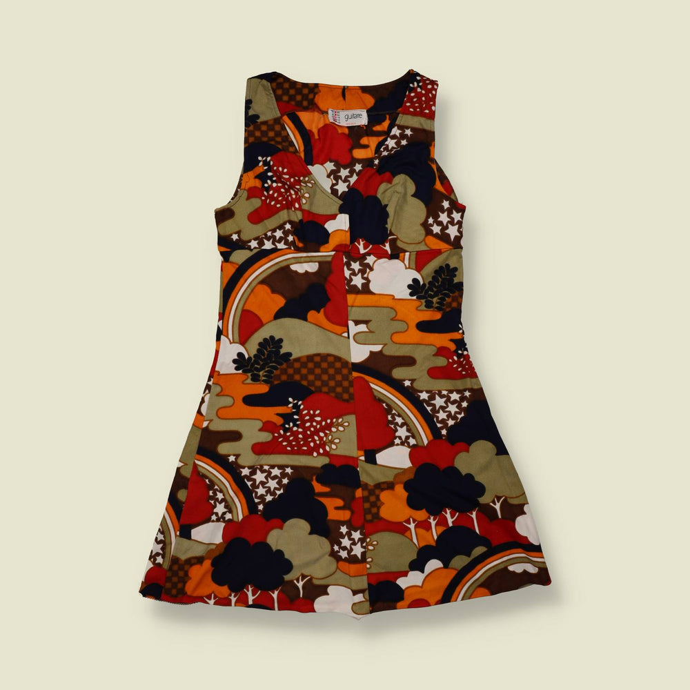 1970s | Guitare | Abstract Print Dress | Orange & Brown - 6