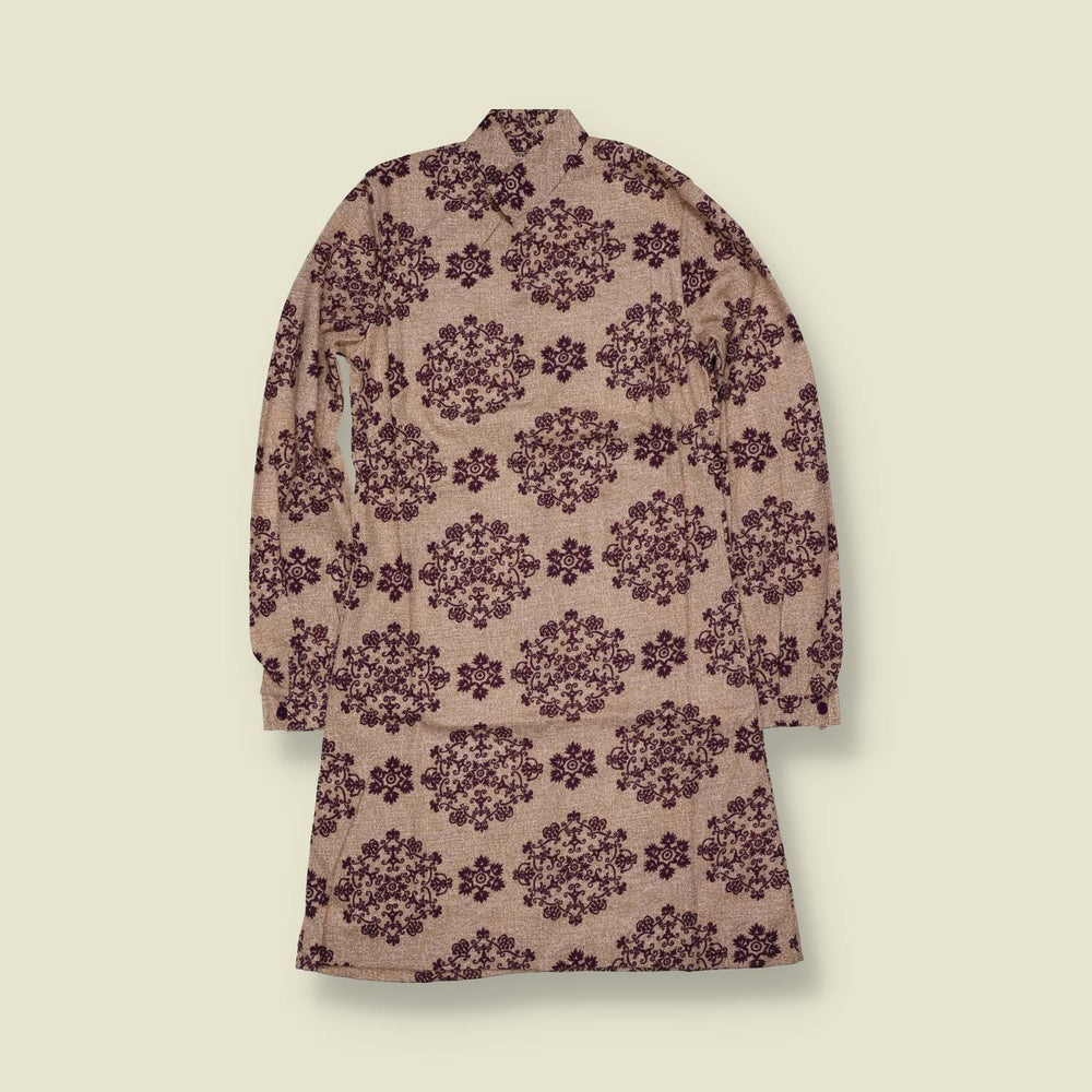 1970s | TGL | Deadstock Medallion Print Dress | Beige & Brown - 6