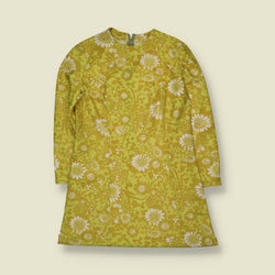 1970s | Floral Polyester Mini Dress | Yellow - 12