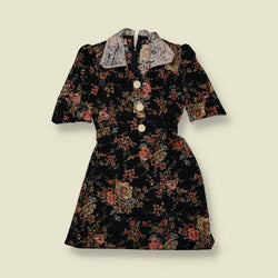 1970s | Floral Lace Collar Dress | Black - 4