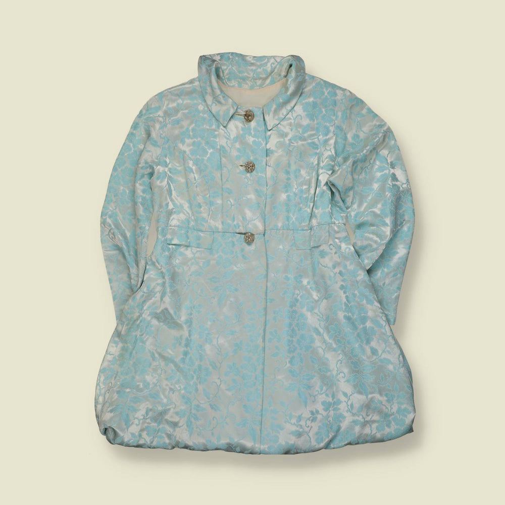 1960s | Floral Silk Brocade Dress / Coat  | Pale Blue - 10