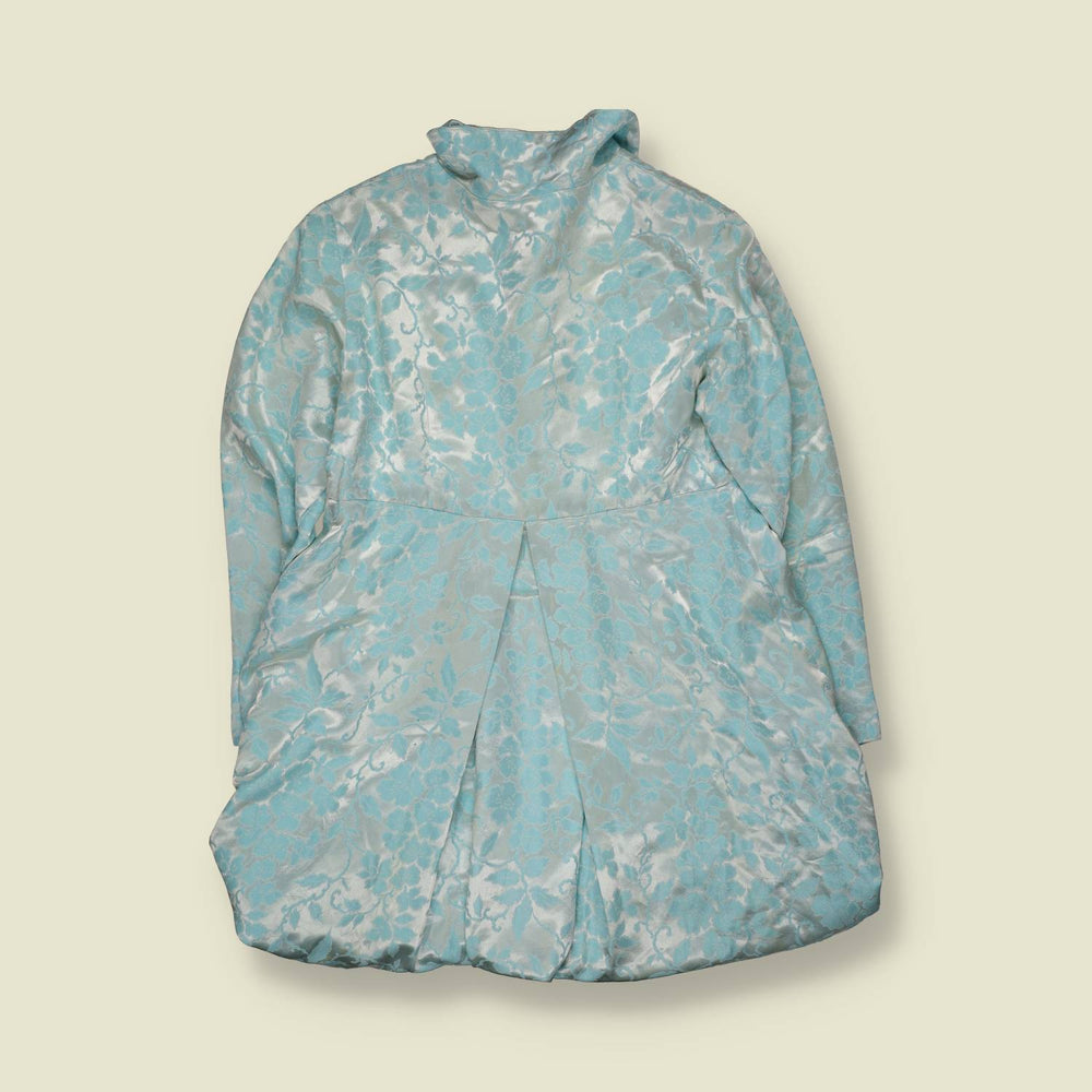 1960s | Floral Silk Brocade Dress / Coat  | Pale Blue - 10