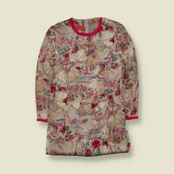 1990s | Amesso | Ballerina Print Dress | Cream & Pink - 14