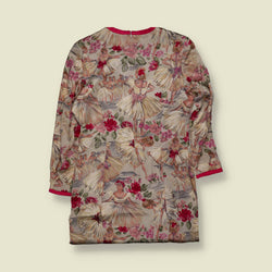 1990s | Amesso | Ballerina Print Dress | Cream & Pink - 14